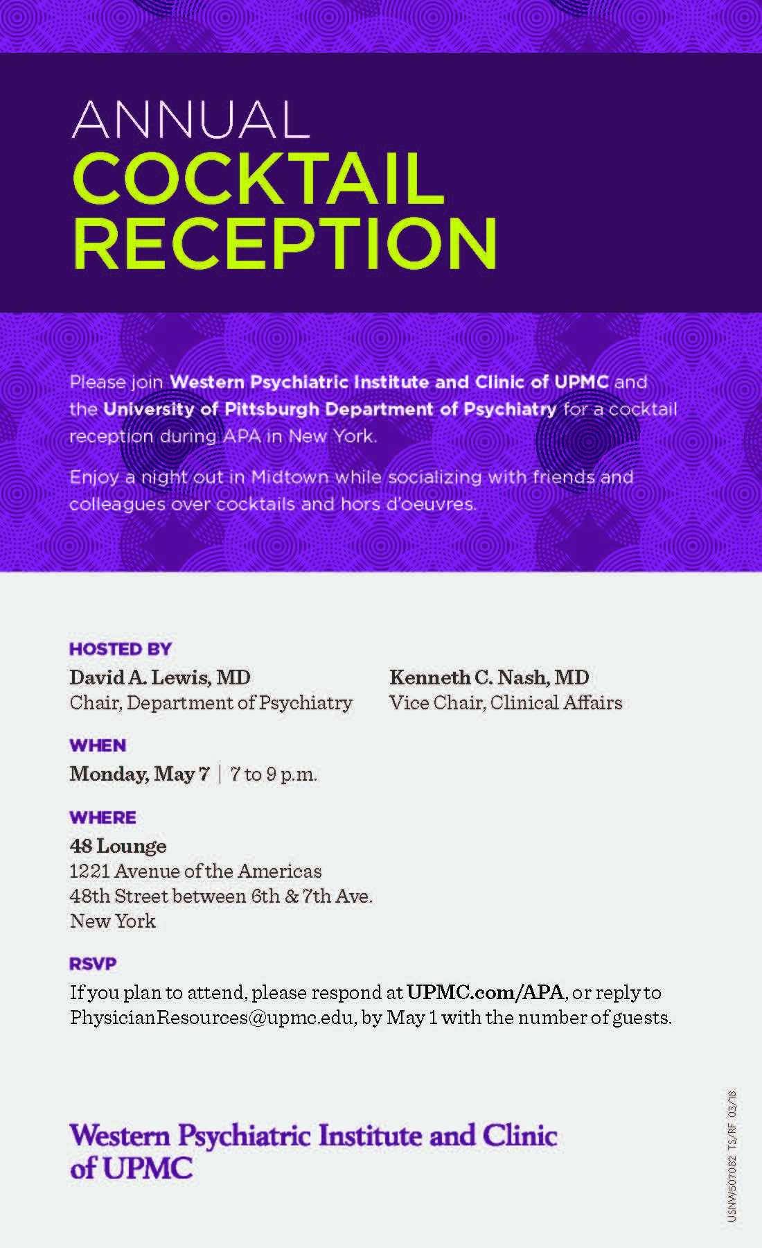WPIC Psychiatry APA Cocktail Reception Invitation