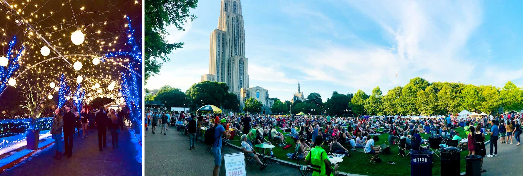 Holiday lights at Phipps Conservatory and summer concert at Schenley Plaza
