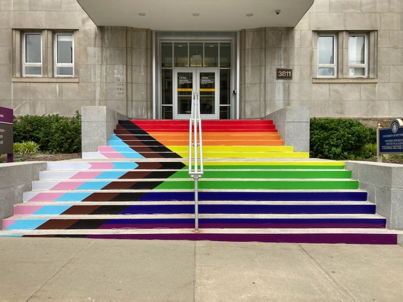 Western Psych Staircase Decorated with Pride Flag